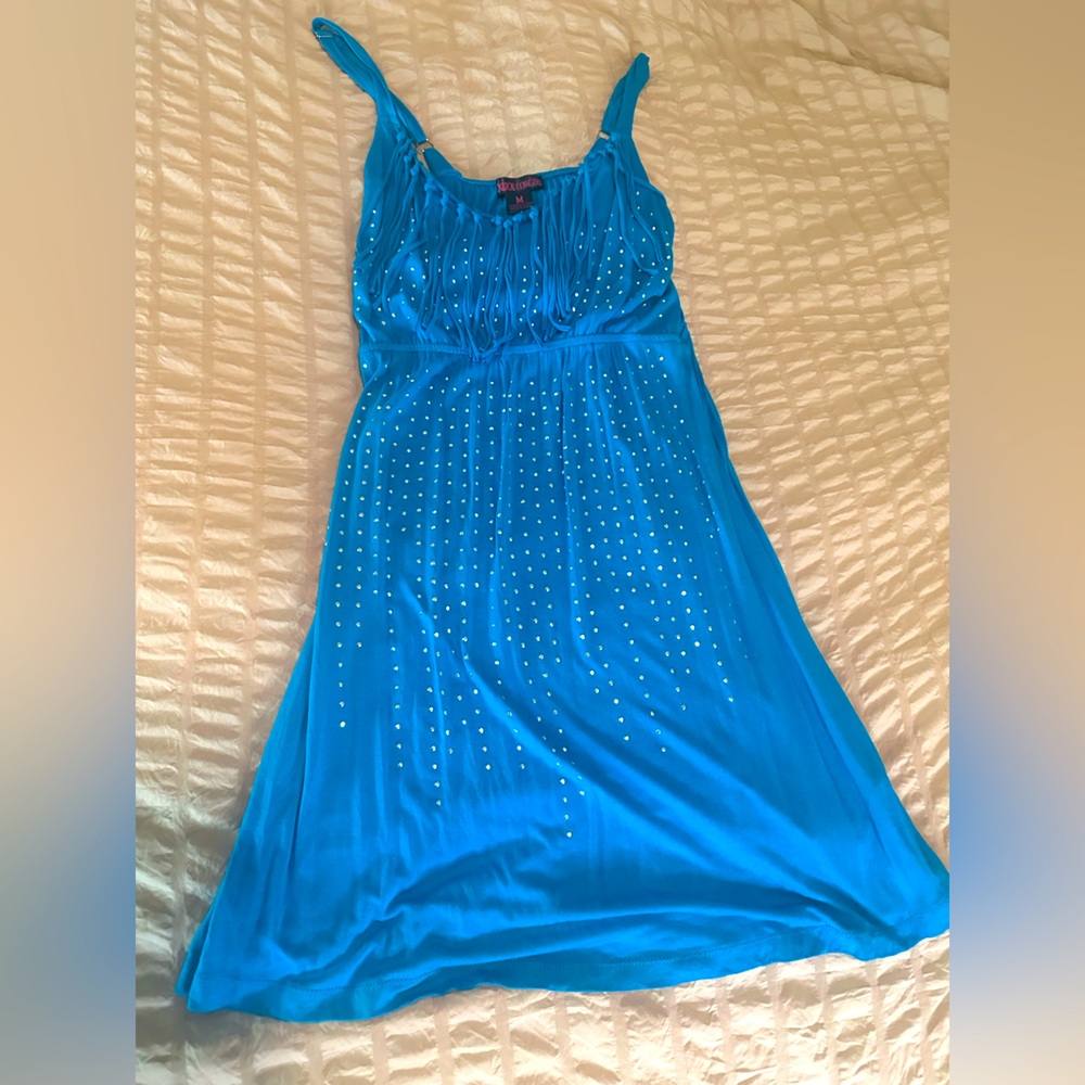 Deep Aqua - Embellished with Silver Studs / Fringe Front- Sundress